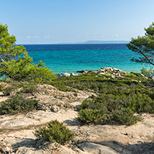 Panoramic view of Orange Beach Kavourotripes at Sithonia peninsula, Chalkidiki, Central Macedonia, Greece
