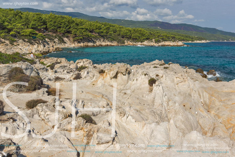 Panoramic view of Orange Beach Kavourotripes at Sithonia peninsula, Chalkidiki, Central Macedonia, Greece