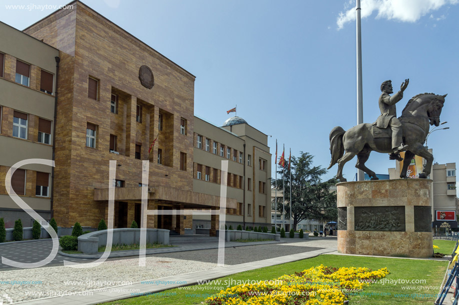 SKOPJE, REPUBLIC OF MACEDONIA - MAY  13, 2017:  Bulding of Parliament in city of Skopje, Republic of Macedonia