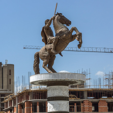 SKOPJE, REPUBLIC OF MACEDONIA - 13 MAY 2017: Skopje City Center and Alexander the Great Monument, Macedonia