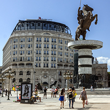 SKOPJE, REPUBLIC OF MACEDONIA - 13 MAY 2017: Skopje City Center and Alexander the Great Monument, Macedonia