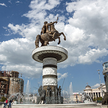 SKOPJE, REPUBLIC OF MACEDONIA - 13 MAY 2017: Skopje City Center and Alexander the Great Monument, Macedonia