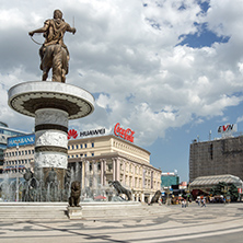 SKOPJE, REPUBLIC OF MACEDONIA - 13 MAY 2017: Skopje City Center and Alexander the Great Monument, Macedonia