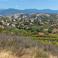 Panoramic view of Lozenitsa Village and Vine plantations near Melnik town, Blagoevgrad region, Bulgaria