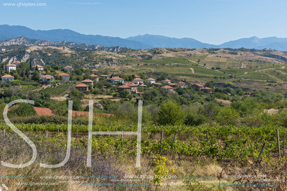 Panoramic view of Lozenitsa Village and Vine plantations near Melnik town, Blagoevgrad region, Bulgaria