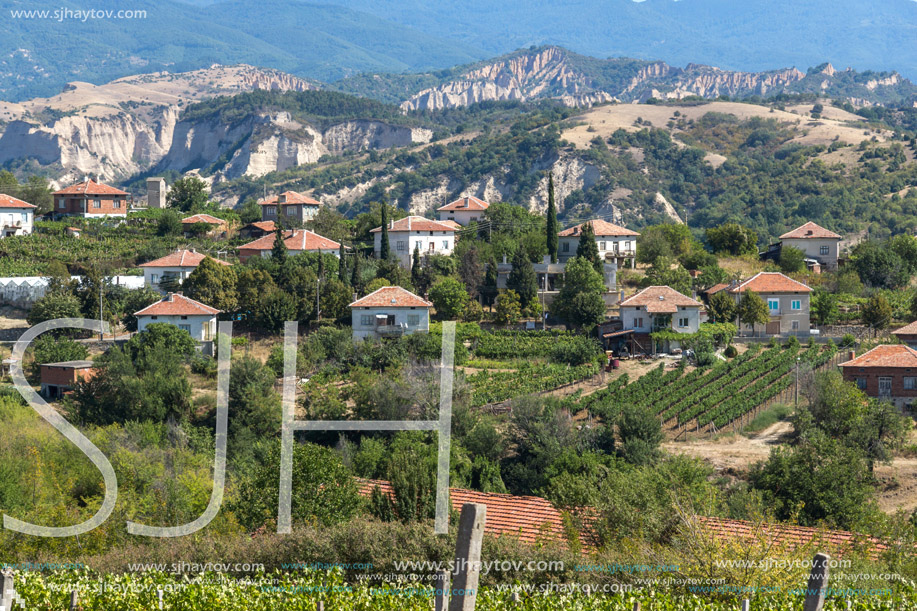 Panoramic view of Lozenitsa Village and Vine plantations near Melnik town, Blagoevgrad region, Bulgaria