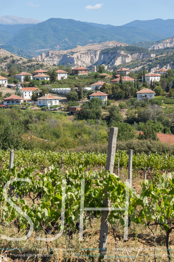 Panoramic view of Lozenitsa Village and Vine plantations near Melnik town, Blagoevgrad region, Bulgaria