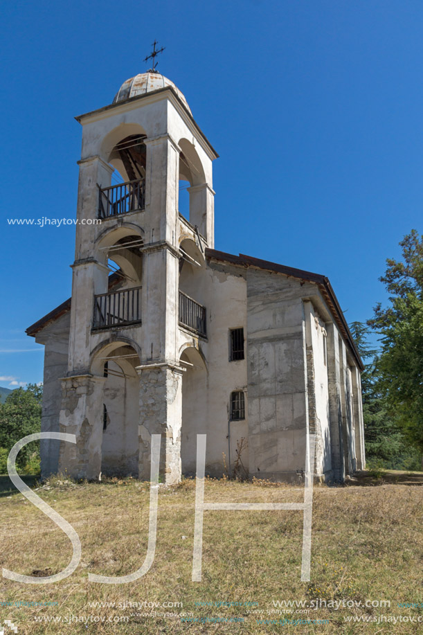 Panoramic view of Medieval church near tomb of Yane Sandanski in Rozhen village, Blagoevgrad region, Bulgaria