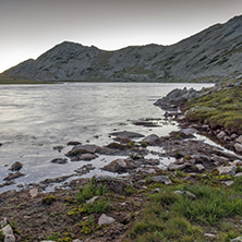 Sunset landscape with Valyavishki chukar  peak and Tevno lake, Pirin Mountain, Bulgaria