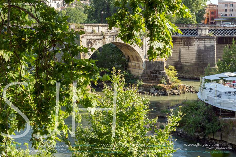 ROME, ITALY - JUNE 22, 2017: Amazing view of Tiber River and Pons Aemilius in city of Rome, Italy