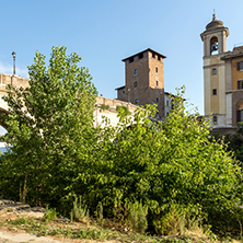 ROME, ITALY - JUNE 22, 2017: Amazing view of Castello Caetani, Tiber River and Pons Fabricius in city of Rome, Italy