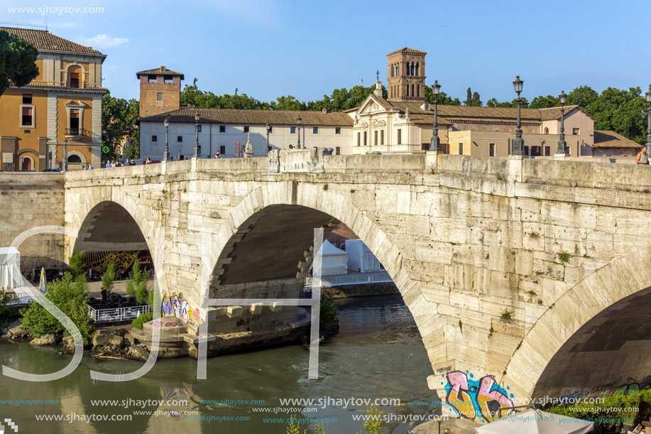 ROME, ITALY - JUNE 22, 2017: Amazing view of Tiber River and Pons Cestius in city of Rome, Italy