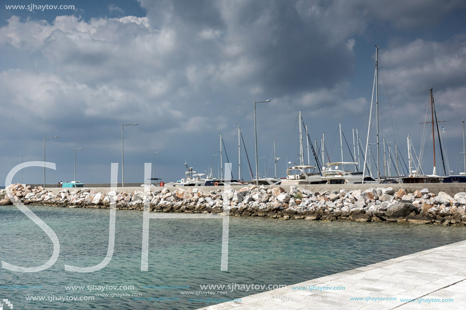 CHALKIDIKI, CENTRAL MACEDONIA, GREECE - AUGUST 25, 2014:  Panoramic view of port of Nikiti at Sithonia peninsula, Chalkidiki, Central Macedonia, Greece