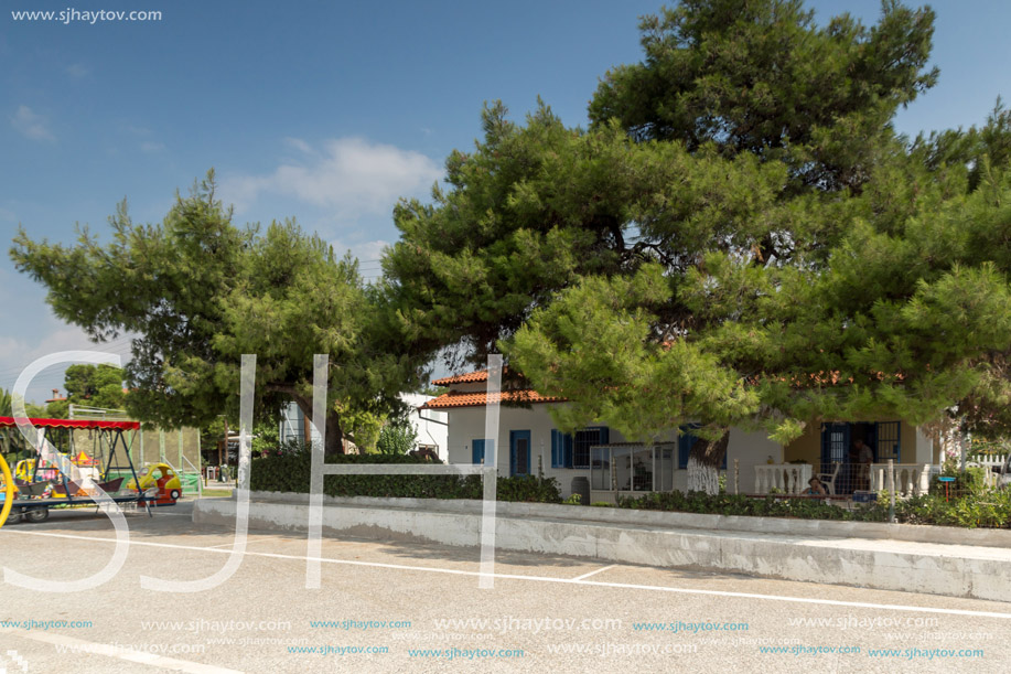 CHALKIDIKI, CENTRAL MACEDONIA, GREECE - AUGUST 25, 2014:  Panoramic view of port of Nikiti at Sithonia peninsula, Chalkidiki, Central Macedonia, Greece