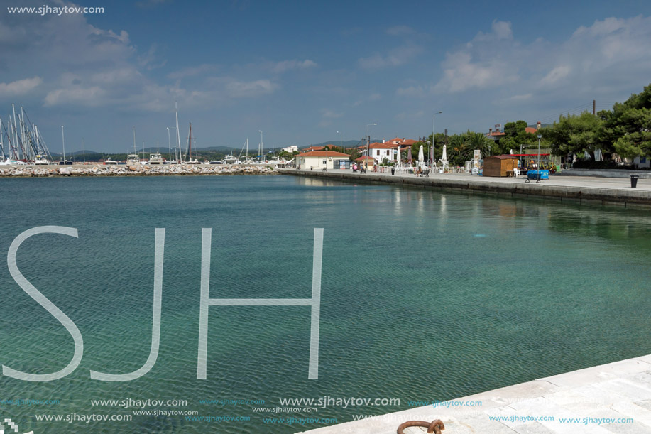 CHALKIDIKI, CENTRAL MACEDONIA, GREECE - AUGUST 25, 2014:  Panoramic view of port of Nikiti at Sithonia peninsula, Chalkidiki, Central Macedonia, Greece