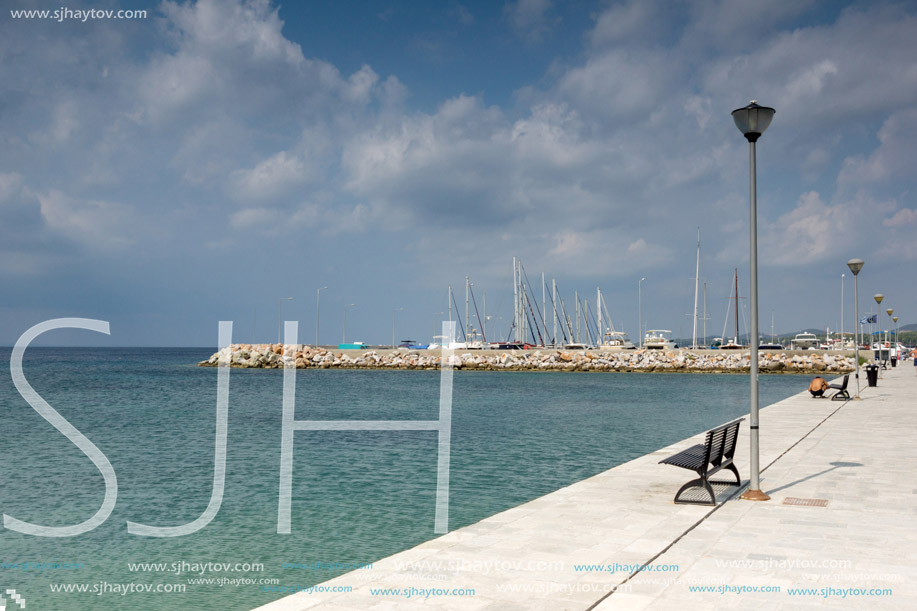CHALKIDIKI, CENTRAL MACEDONIA, GREECE - AUGUST 25, 2014:  Panoramic view of port of Nikiti at Sithonia peninsula, Chalkidiki, Central Macedonia, Greece