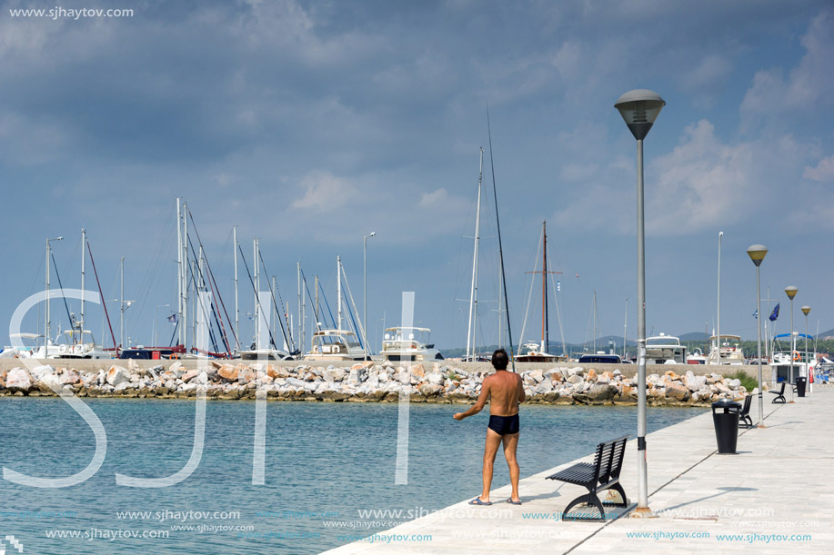 CHALKIDIKI, CENTRAL MACEDONIA, GREECE - AUGUST 25, 2014:  Panoramic view of port of Nikiti at Sithonia peninsula, Chalkidiki, Central Macedonia, Greece