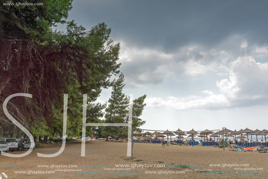 CHALKIDIKI, CENTRAL MACEDONIA, GREECE - AUGUST 25, 2014: Seascape of Lagomandra beach at Sithonia peninsula, Chalkidiki, Central Macedonia, Greece