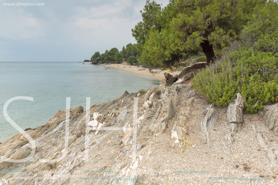 CHALKIDIKI, CENTRAL MACEDONIA, GREECE - AUGUST 25, 2014: Seascape of Tripotamos beach at Sithonia peninsula, Chalkidiki, Central Macedonia, Greece