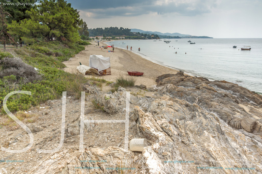 CHALKIDIKI, CENTRAL MACEDONIA, GREECE - AUGUST 25, 2014: Seascape of Tripotamos beach at Sithonia peninsula, Chalkidiki, Central Macedonia, Greece