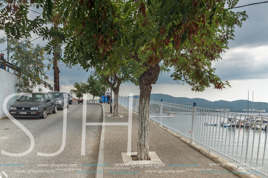 CHALKIDIKI, CENTRAL MACEDONIA, GREECE - AUGUST 25, 2014:  Panoramic view of town of Neos Marmaras at Sithonia peninsula, Chalkidiki, Central Macedonia, Greece