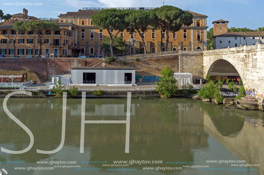 ROME, ITALY - JUNE 22, 2017: Amazing view of Tiber River and Pons Cestius in city of Rome, Italy