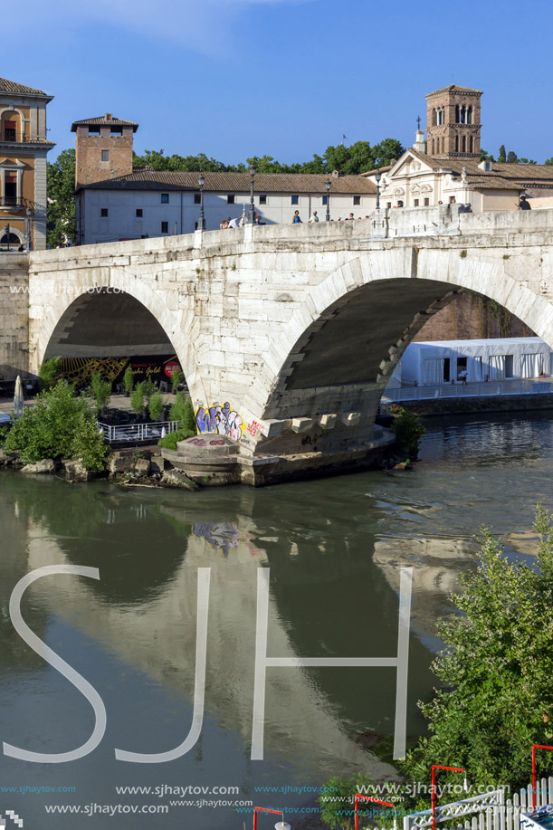 ROME, ITALY - JUNE 22, 2017: Amazing view of Tiber River and Pons Cestius in city of Rome, Italy