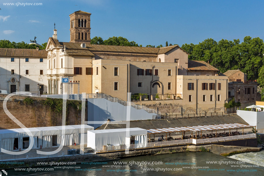 ROME, ITALY - JUNE 22, 2017: Amazing view of Tiber River and Pons Cestius in city of Rome, Italy