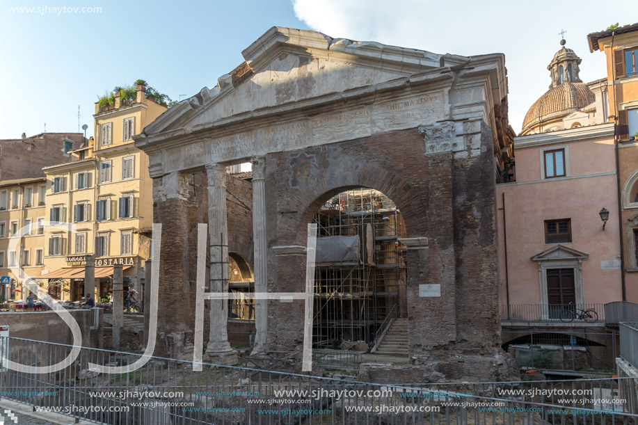 ROME, ITALY - JUNE 22, 2017: Ruins of Portico of Octavia in city of Rome, Italy