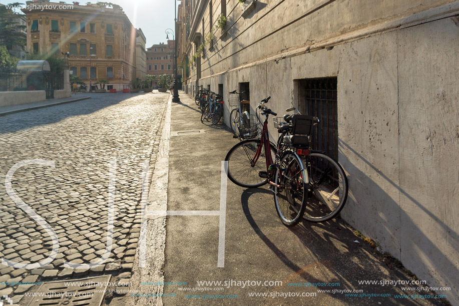 ROME, ITALY - JUNE 22, 2017: Amazing Sunset view of typical street in city of Rome, Italy