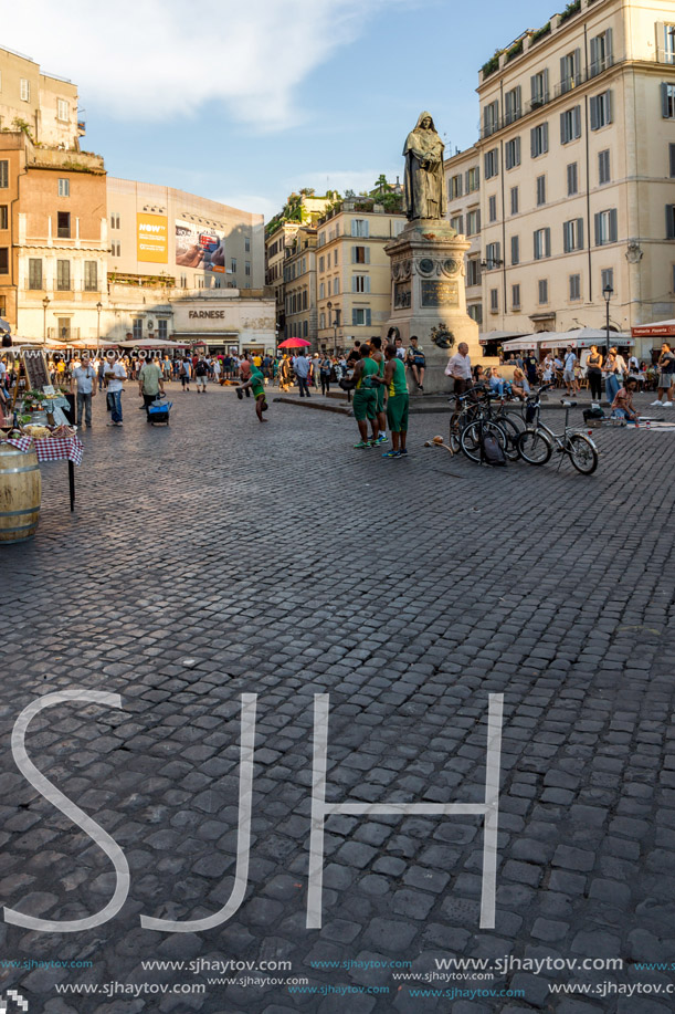 ROME, ITALY - JUNE 22, 2017: Amazing Sunset view Campo de Fiori in city of Rome, Italy