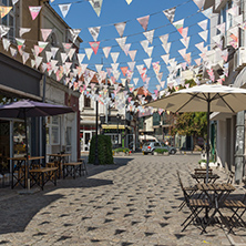 PLOVDIV, BULGARIA - SEPTEMBER 1, 2017:  Street in district Kapana, city of Plovdiv, Bulgaria