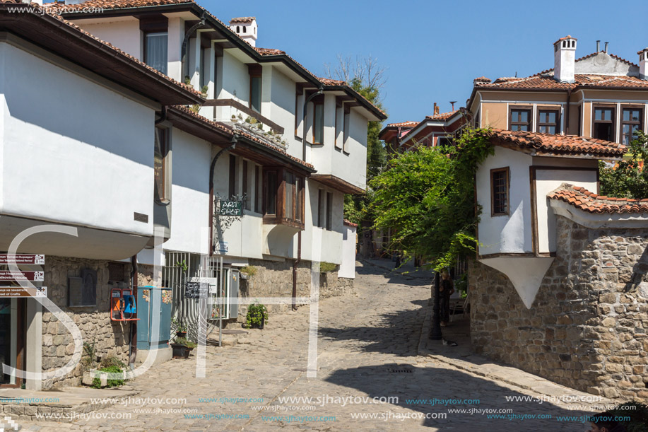 PLOVDIV, BULGARIA - SEPTEMBER 1, 2017:  Amazing view of Street and houses in Plovdiv old town, Bulgaria