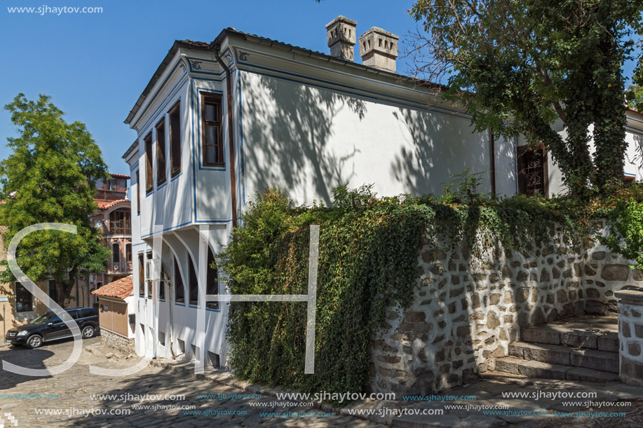 PLOVDIV, BULGARIA - SEPTEMBER 1, 2017:  Amazing view of Street and houses in Plovdiv old town, Bulgaria