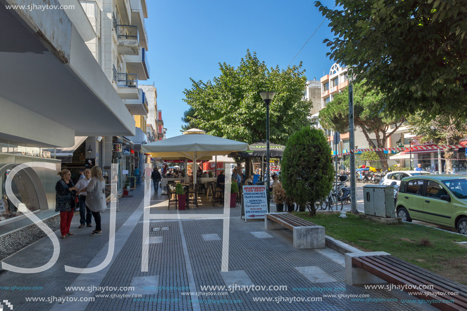 ALEXANDROUPOLI, GREECE - SEPTEMBER 23, 2017:  Typical street in town of Alexandroupoli, East Macedonia and Thrace, Greece