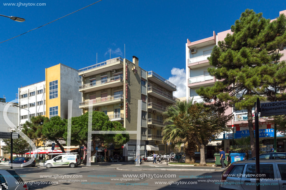 ALEXANDROUPOLI, GREECE - SEPTEMBER 23, 2017:  Typical street in town of Alexandroupoli, East Macedonia and Thrace, Greece