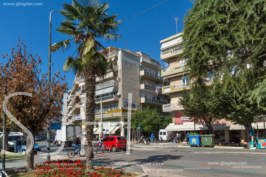 ALEXANDROUPOLI, GREECE - SEPTEMBER 23, 2017:  Typical street in town of Alexandroupoli, East Macedonia and Thrace, Greece