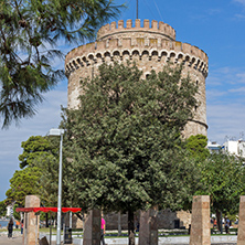 THESSALONIKI, GREECE - SEPTEMBER 30, 2017:  Amazing view of White Tower in city of Thessaloniki, Central Macedonia, Greece