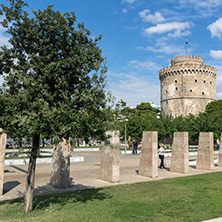 THESSALONIKI, GREECE - SEPTEMBER 30, 2017:  Amazing view of White Tower in city of Thessaloniki, Central Macedonia, Greece