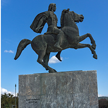 THESSALONIKI, GREECE - SEPTEMBER 30, 2017: Alexander the Great Monument at embankment of city of Thessaloniki, Central Macedonia, Greece