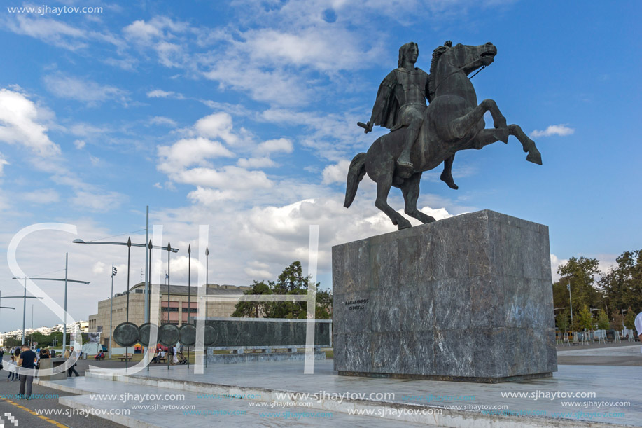 THESSALONIKI, GREECE - SEPTEMBER 30, 2017: Alexander the Great Monument at embankment of city of Thessaloniki, Central Macedonia, Greece