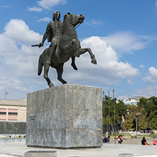 THESSALONIKI, GREECE - SEPTEMBER 30, 2017: Alexander the Great Monument at embankment of city of Thessaloniki, Central Macedonia, Greece