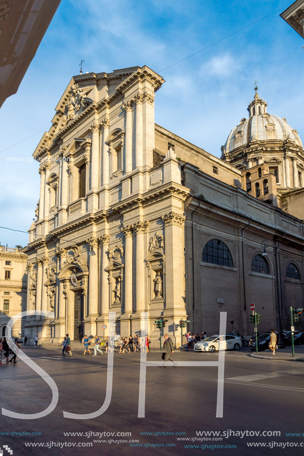 ROME, ITALY - JUNE 22, 2017: Amazing Sunset view of Chiesa Sant Andrea della Valle in Rome, Italy
