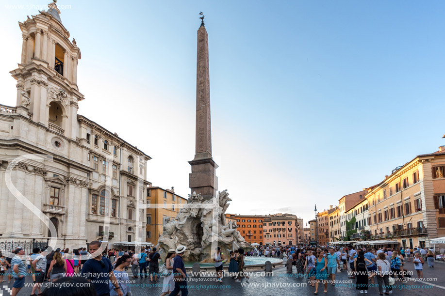 ROME, ITALY - JUNE 22, 2017: Amazing Sunset view of Piazza Navona in city of Rome, Italy