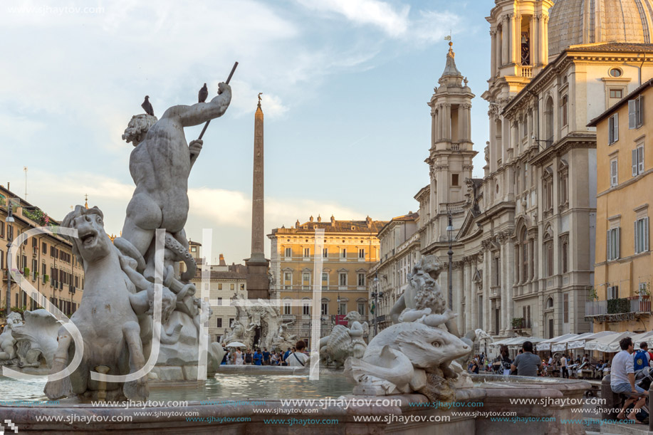 ROME, ITALY - JUNE 22, 2017: Amazing Sunset view of Piazza Navona in city of Rome, Italy