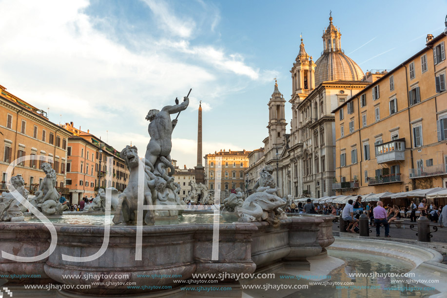 ROME, ITALY - JUNE 22, 2017: Amazing Sunset view of Piazza Navona in city of Rome, Italy