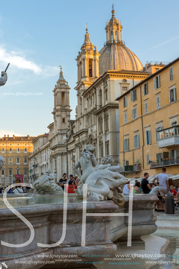 ROME, ITALY - JUNE 22, 2017: Amazing Sunset view of Piazza Navona in city of Rome, Italy