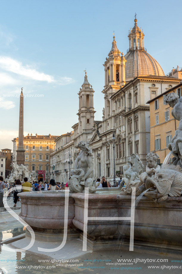 ROME, ITALY - JUNE 22, 2017: Amazing Sunset view of Piazza Navona in city of Rome, Italy