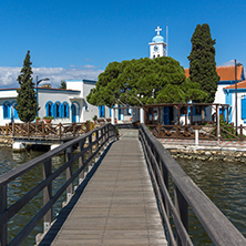 Orthodox Saint Nicholas Monastery located on two islands in Porto Lagos near town of Xanthi, East Macedonia and Thrace, Greece