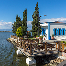 Orthodox Saint Nicholas Monastery located on two islands in Porto Lagos near town of Xanthi, East Macedonia and Thrace, Greece